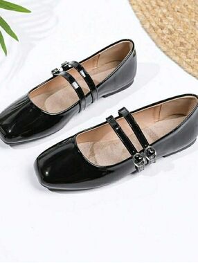 SHEIN Black Patent Double-Strap Mary Jane Flats